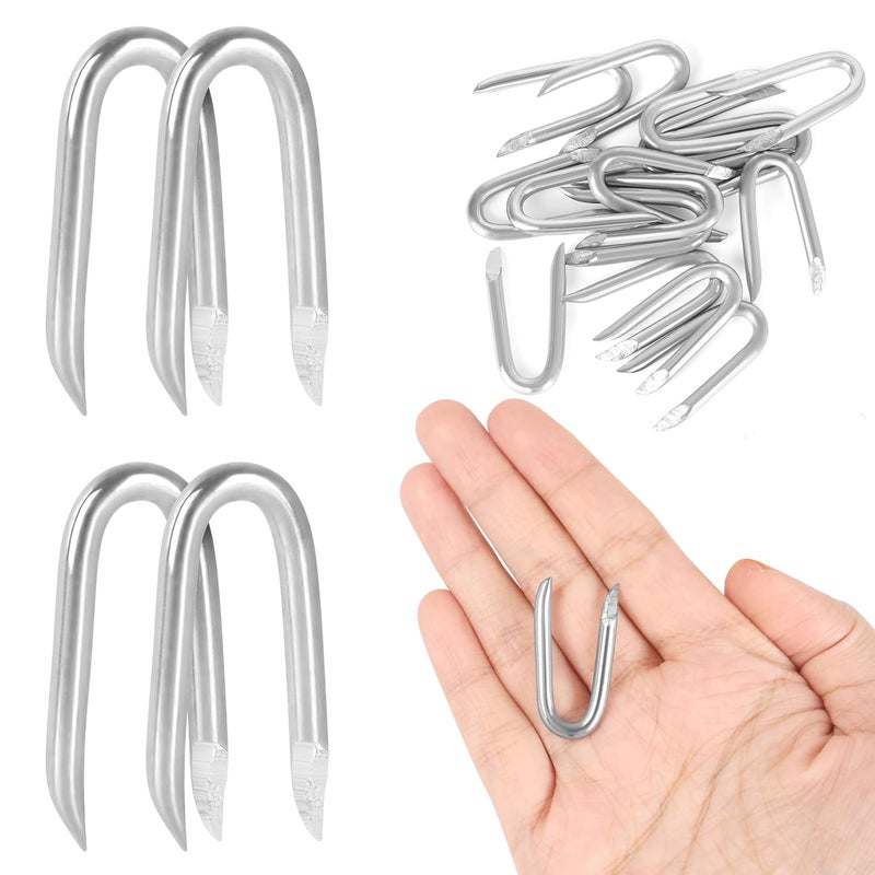 OUSCHR 3.6mm Steel Wire Fencing Staples, 1.4 Inch Galvanized U-Shaped Fastening Nails for Fence or Wire Mesh, 100 PCS - Image 1